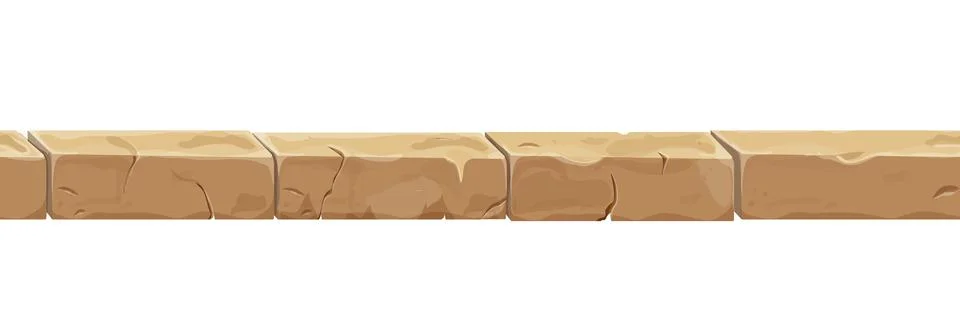 Stone brick, border seamless ancient fence in cartoon style, isolated on white Stock Illustration