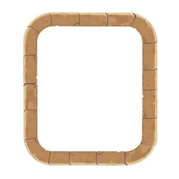Stone brick frame border ancient medieval in cartoon style, isolated on white Stock Illustration