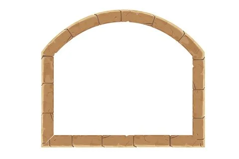 Stone brick frame border ancient medieval in cartoon style, isolated on white Stock Illustration