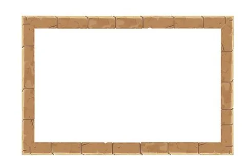Stone brick frame border ancient medieval in cartoon style, isolated on white Illustrazione stock