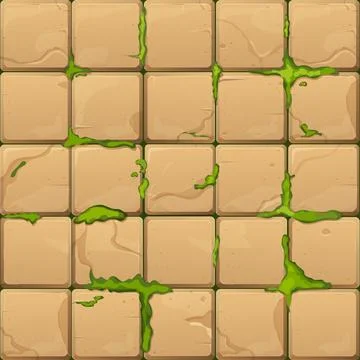Stone brick with moss old game wall, medieval path, road seamless tile Stock Illustration