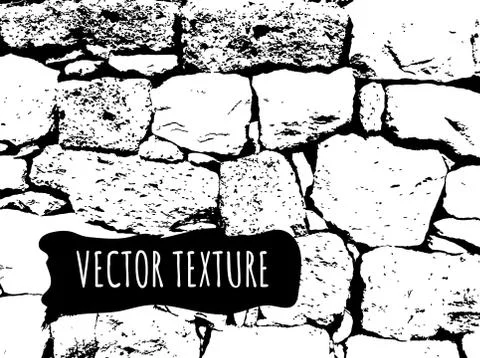 Stone brick wall vector texture. Black and white trace Monochrome grit, aged Stock Illustration
