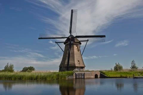 Stone brick windmill in kinderdijk Stock Photos
