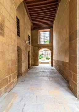 Stone bricks passage leading to the courtyard of historic Beit El Sehemy house Stock Photos