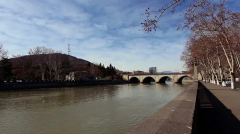 Stone bridge across the river 스톡 동영상 50306041