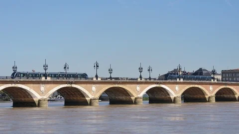 Stone bridge in Bordeaux. Stock Footage 96985023