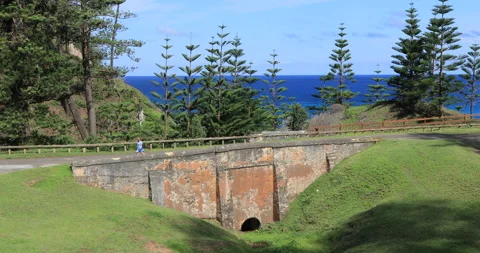 Stone bridge called Bloody Bridge, Kingston, Norfolk Island, Australia Stock Footage 148453689
