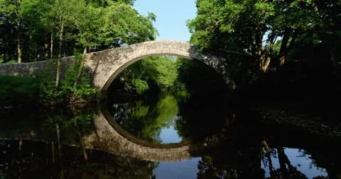 Stone bridge over calm river Stock Footage 312418634
