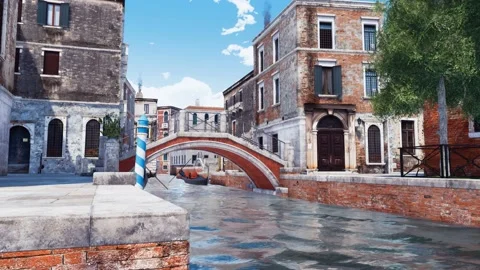 Stone bridge over narrow water canal in Venice 4K Stock Footage 112777920