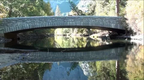 Stone Bridge Over River in Forest Stock Footage 12480292