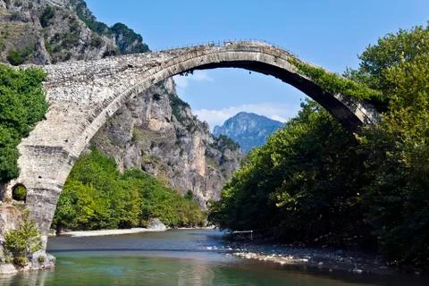 Stone bridge over Soos river, Konitsa, Greece Stock Photos
