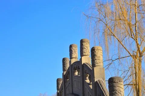 Stone bridge pillars under blue sky Stock Photos