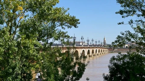 Stone bridge (Pont de Pierre) in Bordeaux. Stock Footage 96985361