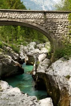 Stone Bridge on the Soca River Stock Photos
