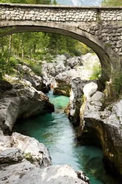 Stone Bridge on the Soca River Stock Photos