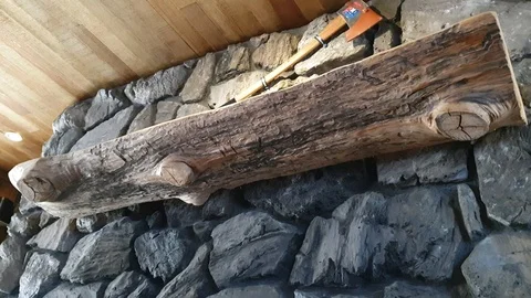 Stone building of a burning fireplace Stock Footage 127281327