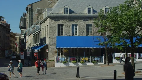 Stone building with a restaurant Stock Footage 99913346