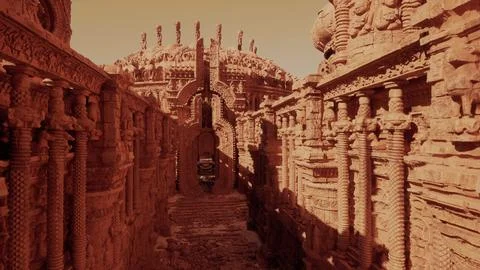 A stone building with a stone structure Ilustración de archivo