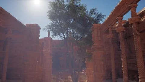 A stone building with a tree in the background Ilustración de archivo