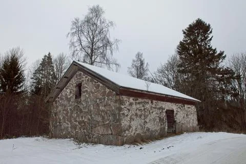 Stone building in winter. Stock-Fotos