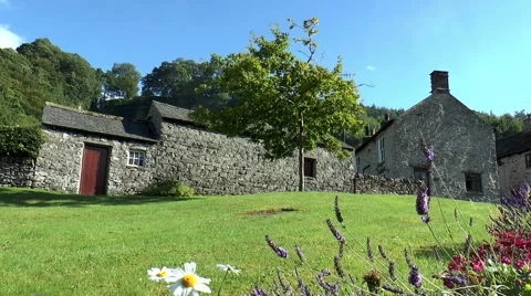 Stone buildings (left-right pan), Castleton, Peak District. Stock Footage 53403579