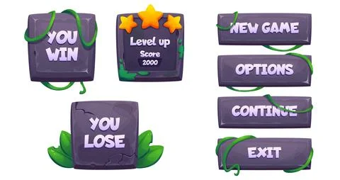 Stone buttons set for game ui design Stock Illustration