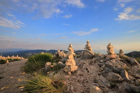 Stone cairn on top of a mountain in Lovcen Foto stock