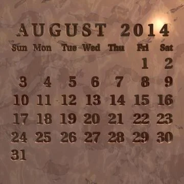 Stone calendar 2014, august Stock Illustration