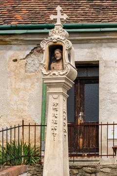 Stone Calvary from the second half of the 18th century. Stock Photos