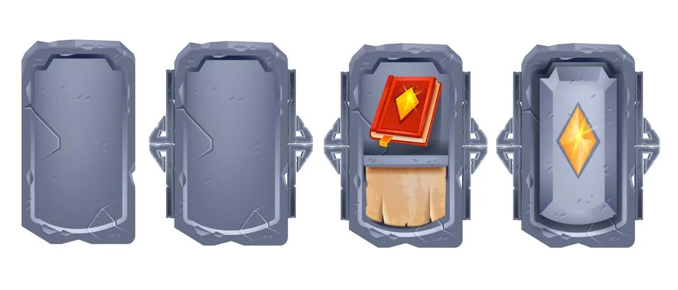 Stone card game set, vector fantasy magic RPG interface background Stockillustratie