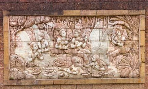 Stone carved in thai temple wall Stock Photos
