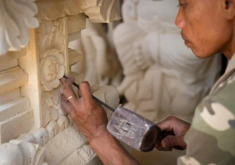 Stone carving at process Stock Photos