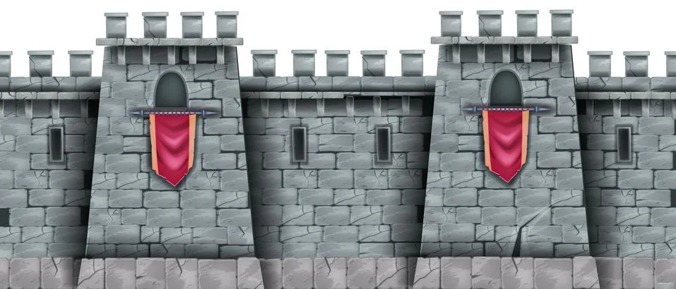 Stone castle wall seamless background, medieval city brick fortification 스톡 일러스트