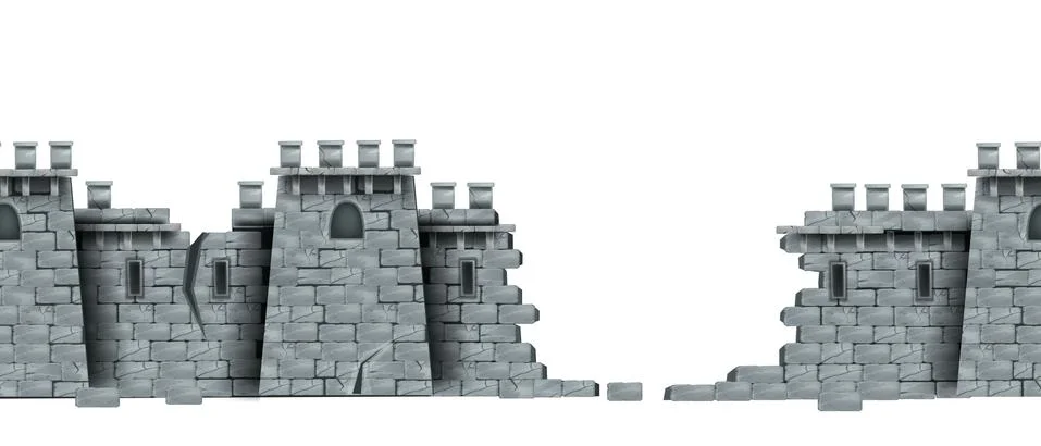 Stone castle wall, vector seamless medieval brick tower ruin background Stock Illustration