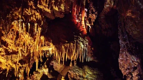 A stone cave with stalagmites, stalactites at a depth of 60 meters underground Stock-Footage 287805294