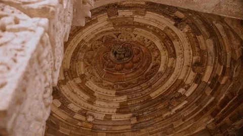 Stone Ceiling Carving in Indian Temple Stock Footage 309861604