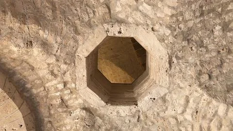Stone Ceiling with Octagonal Opening Inside Citadel of Qaitbay Stock Photos