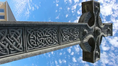 Stone Celtic Cross on the Aran Islands in Ireland Blue Sky  Stock Footage 67552891