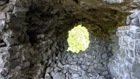Stone Chamber and Opening Inside Starhrad Castle Ruins Stock Footage 342112684