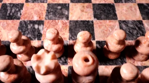 Stone Chess Set - Fly Over Close Up slow motion Stock Footage 137070128