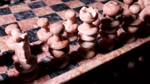 Stone Chess Set - Rotational Pan on light side Stock Footage 137070139