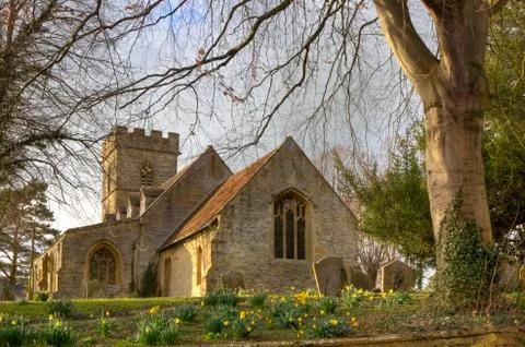 Stone church at springtime Foto stock