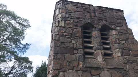 Stone church tower tilting down to the red door Stock Footage 341904127