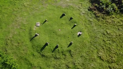 Stone Circle Circling Drone View, Nine Ladies in Peak District, UK, Neolithic 2K Stock-Footage 172279377