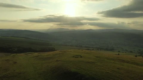  Stone Circle Drone Clip Descending Sunset at Moel Ty Uchaf, 4K, Wales Stock Footage 171850663