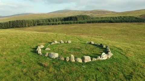  Stone Circle Drone Clip Scenery, Moel Ty Uchaf, Wales, 4K Stock Footage 171847655