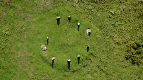 Stone Circle Overhead Spin Drone View, Nine Ladies Site, Peak District, UK, 2K Stock Footage 172279370