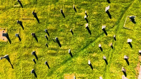 Stone circle ruins captured from above in Scotland's landscape Stock Footage 314000269