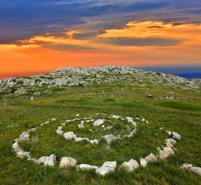 Stone circles in mountains Stock Photos