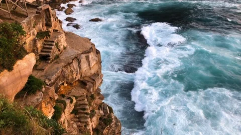 Stone Cliff Stairs Stock Footage 88461783